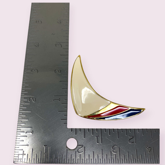 Vintage Monet Modernist Brooch Pin Red Ivory Blue Enamel & Gold Tone Art Deco - Picture 4 of 4